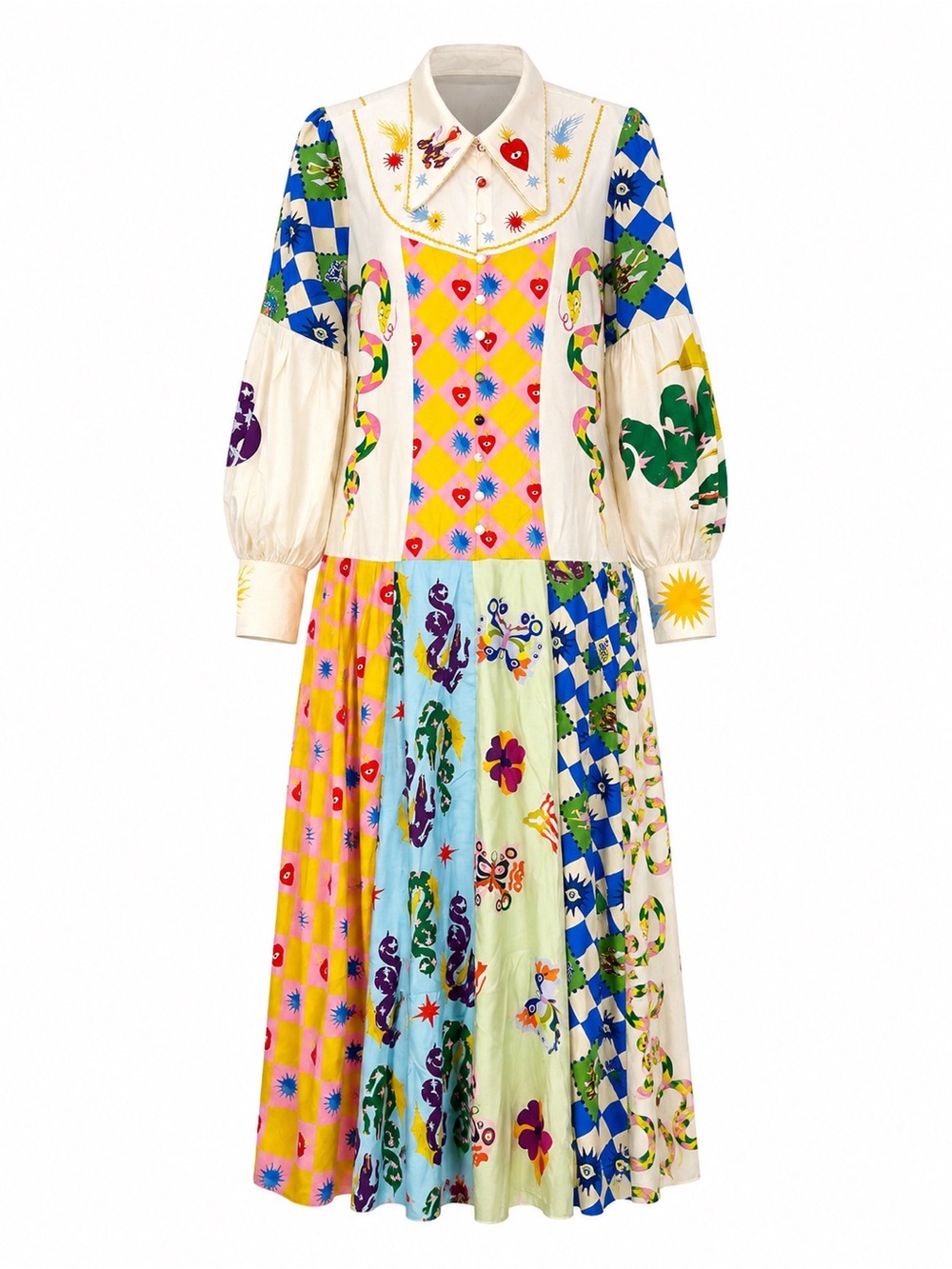 Whimsical Patchwork Linen-Blend Boutique Maxi Dress - Picture 2 of 11
